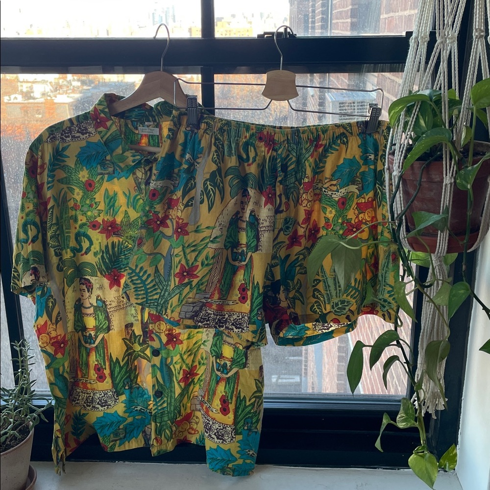 Little Tibet Boutique Hand Block Print Cotton Pajama Set: Frida Kahlo